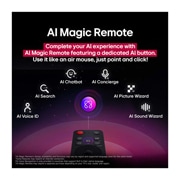 LG 55'' NanoCell AI NANO8E 4K Smart TV 2025, LG AI Magic Remote med fremhevet AI-knapp. Rundt den er det flere funksjoner som brukeren har tilgang til via knappen. AI Voice ID, AI Search, AI Chatbot, AI Concierge, AI Picture Wizard, AI Sound Wiz, 55NANO8EA6A, thumbnail 11