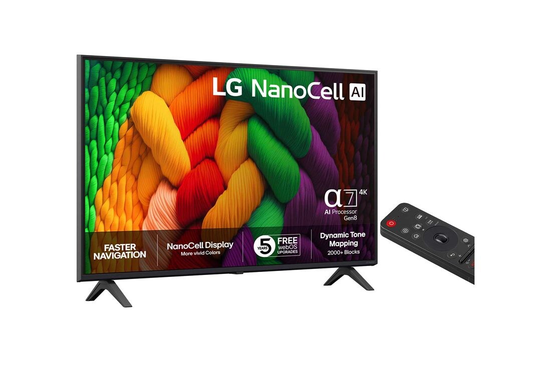 LG 43'' NanoCell AI NANO8E 4K Smart TV 2025, side view, 43NANO8EA6A, thumbnail 2