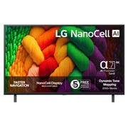 LG 43'' NanoCell AI NANO8E 4K Smart TV 2025, NanoCell TV sett forfra, LG NanoCell AI-logo øverst i hjørnet. LG NanoCell NANO80-TV-en viser fargerike, malerilignende teksturer som smelter sammen., 43NANO8EA6A, thumbnail 1