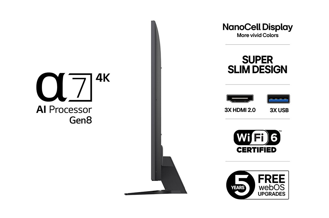 LG 75'' NanoCell AI NANO82 4K Smart TV 2025, detial view, 75NANO82A6B, thumbnail 3