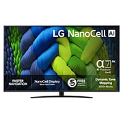LG 75'' NanoCell AI NANO82 4K Smart TV 2025, NanoCell TV sett forfra, LG NanoCell AI-logo øverst i hjørnet. LG NanoCell NANO82-TV-en viser fargerike, malerilignende teksturer som smelter sammen., 75NANO82A6B, thumbnail 1
