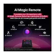 LG 55'' NanoCell AI NANO82 4K Smart TV 2025, LG AI Magic Remote med fremhevet AI-knapp. Rundt den er det flere funksjoner som brukeren har tilgang til via knappen. AI Voice ID, AI Search, AI Chatbot, AI Concierge, AI Picture Wizard, AI Sound Wiz, 55NANO82A6B, thumbnail 11