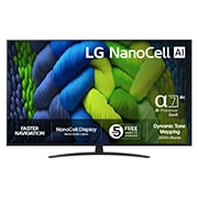 LG 50'' NanoCell AI NANO82 4K Smart TV 2025, NanoCell TV sett forfra, LG NanoCell AI-logo øverst i hjørnet. LG NanoCell NANO82-TV-en viser fargerike, malerilignende teksturer som smelter sammen., 50NANO82A6B, thumbnail 1