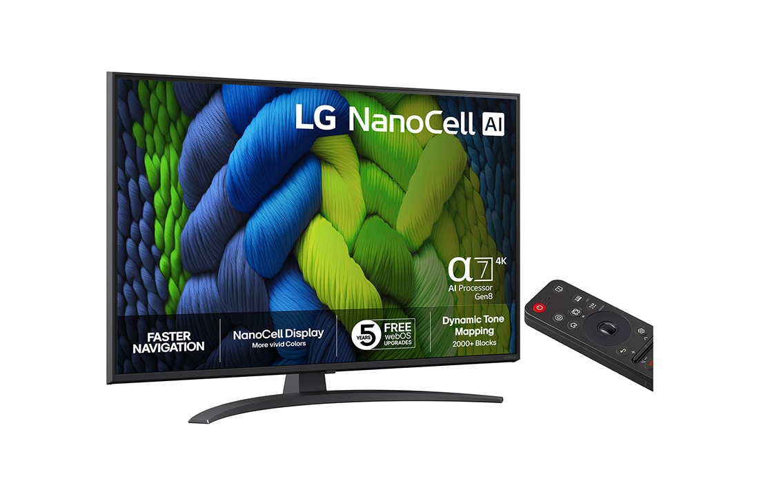 LG 43'' NanoCell AI NANO82 4K Smart TV 2025, side view, 43NANO82A6B, thumbnail 2