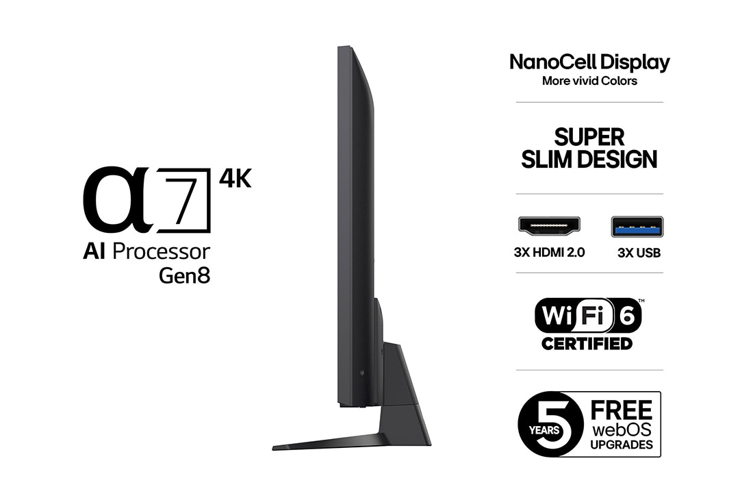 LG 43'' NanoCell AI NANO82 4K Smart TV 2025, detial view, 43NANO82A6B, thumbnail 3