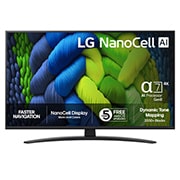 LG 43'' NanoCell AI NANO82 4K Smart TV 2025, NanoCell TV sett forfra, LG NanoCell AI-logo øverst i hjørnet. LG NanoCell NANO82-TV-en viser fargerike, malerilignende teksturer som smelter sammen., 43NANO82A6B, thumbnail 1