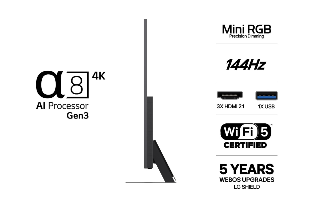 LG 65'' Mini RGB MRGB87 4K AI TV - 2026, side view, 65MRGB87B6B, thumbnail 3