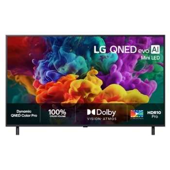 Frontbildet av LG QNED evo AI qned85 Mini LED, lansert i 2026, fyller skjermen med levende, flytende utbrudd av flerfarget, malinglignende bevegelse, mens tette fargeskyer smelter sømløst sammen på sk1