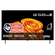 LG 48'' OLED B65 4K AI TV - 2026, Fronten på LG OLED AI B6, som ble lansert i 2026, har en slank svart ramme og et levende, skulpturelt bilde med rike lag og flerfargede former som fyller skjermen, samt merket «Verdens nr. 1 OLED TV i, OLED48B65LA, thumbnail 1