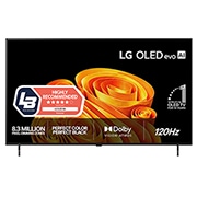 LG 55'' OLED B65 4K AI TV - 2026, Fronten på LG OLED AI B6, som ble lansert i 2026, har en slank svart ramme og et levende, skulpturelt bilde med rike lag og flerfargede former som fyller skjermen, samt merket «Verdens nr. 1 OLED TV i, OLED55B65LA, thumbnail 1