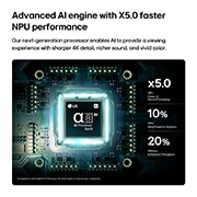 LG 55'' OLED B65 4K AI TV - 2026, LG OLED AI B6s alpha 8 AI Processor 4K Gen3 lyser i blått lys på et kretskort, og fremhever AI-prosesseringsytelsen med NPU som er opptil 5 ganger raskere, GPU som er 10 % raskere og 20 % større minne, OLED55B65LA, thumbnail 7