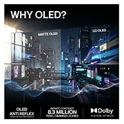 LG 77'' OLED B65 4K AI TV - 2026, LG OLED AI B6 sammenligner 144Hz med 60Hz i et motorsykkelspill, og viser at 144Hz-panelet er ultrajevnt og uten skjermriving. NVIDIA G-SYNC- og AMD FreeSync Premium-logoene vises øverst til venstre., OLED77B65LA, thumbnail 9