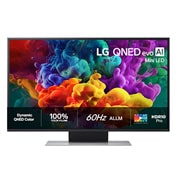 LG 43'' QNED evo MiniLED QNED87 4K AI TV - 2026, Frontbildet av LG QNED evo AI QNED85 Mini LED, lansert i 2026, fyller skjermen med levende, flytende utbrudd av flerfarget, malinglignende bevegelse, mens tette fargeskyer smelter sømløst sammen på sk, 43QNED87B6A, thumbnail 1