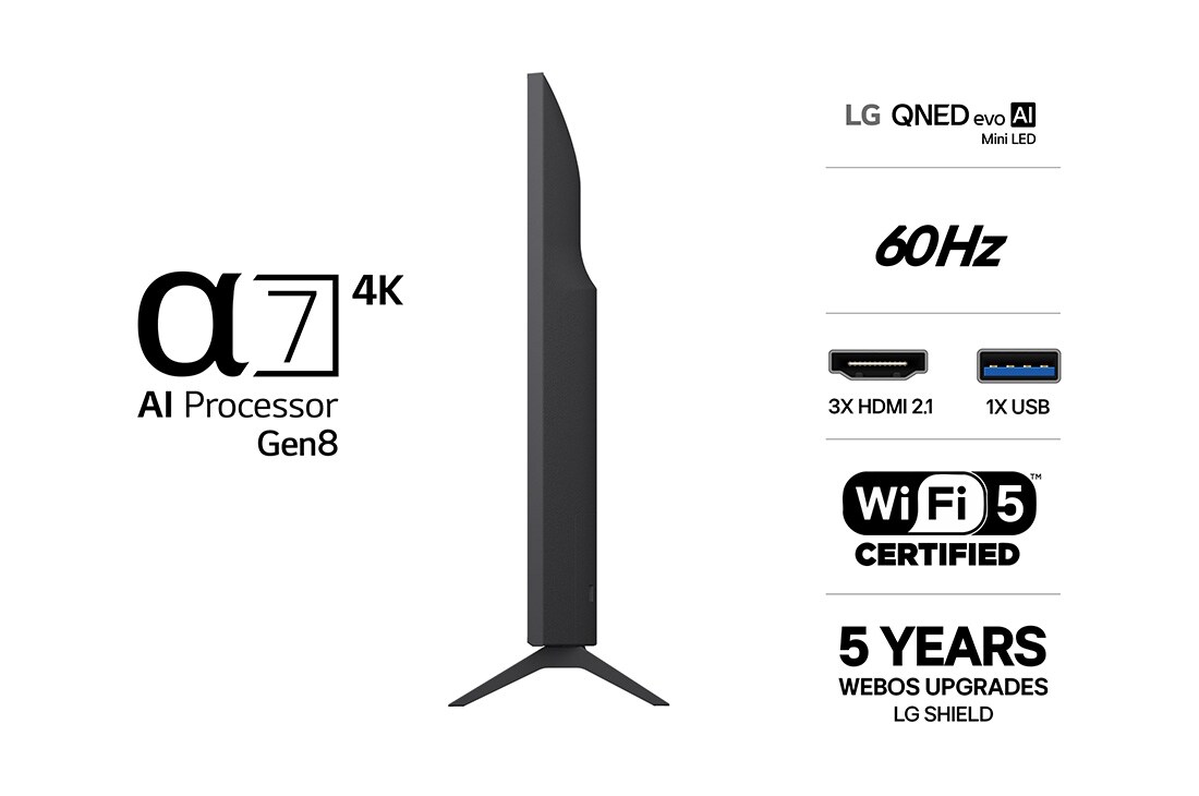 LG 43'' QNED evo MiniLED QNED8E 4K AI TV - 2026, side view , 43QNED8EB3F, thumbnail 3