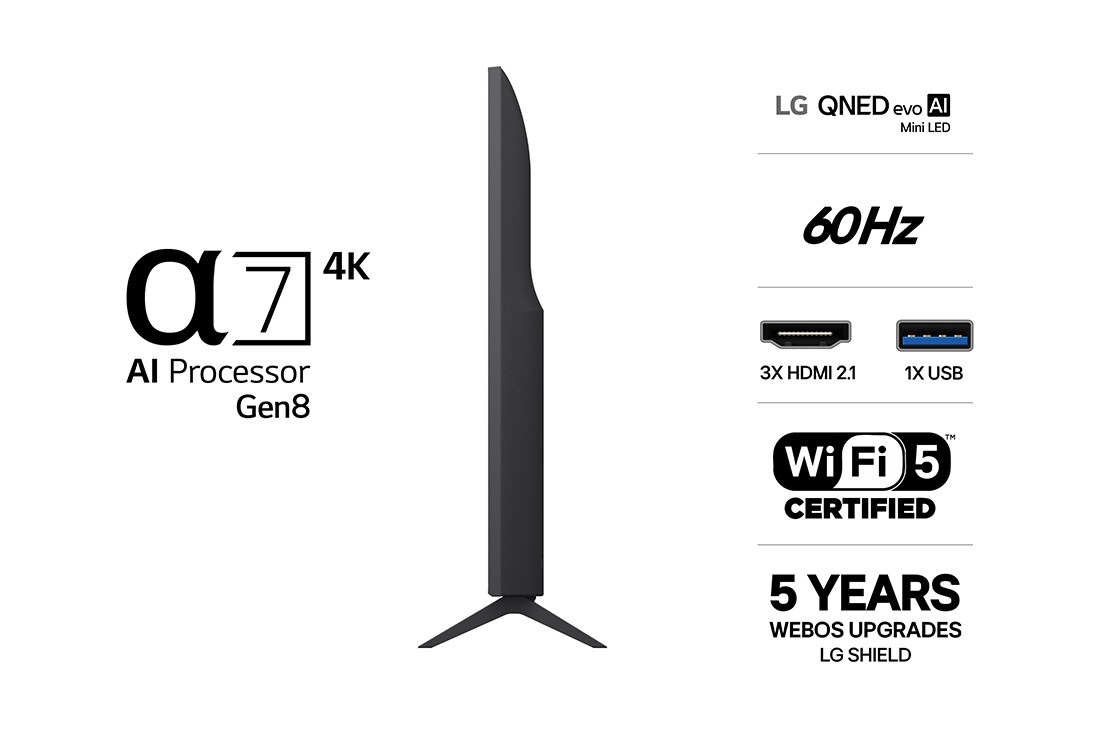 LG 50'' QNED evo MiniLED QNED8E 4K AI TV - 2026, side view , 50QNED8EB3F, thumbnail 3