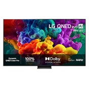 LG 55'' QNED evo MiniLED QNED87 4K AI TV - 2026, Frontbildet av LG QNED evo AI QNED85 Mini LED, lansert i 2026, fyller skjermen med levende, flytende utbrudd av flerfarget, malinglignende bevegelse, mens tette fargeskyer smelter sømløst sammen på sk, 55QNED87B6A, thumbnail 1