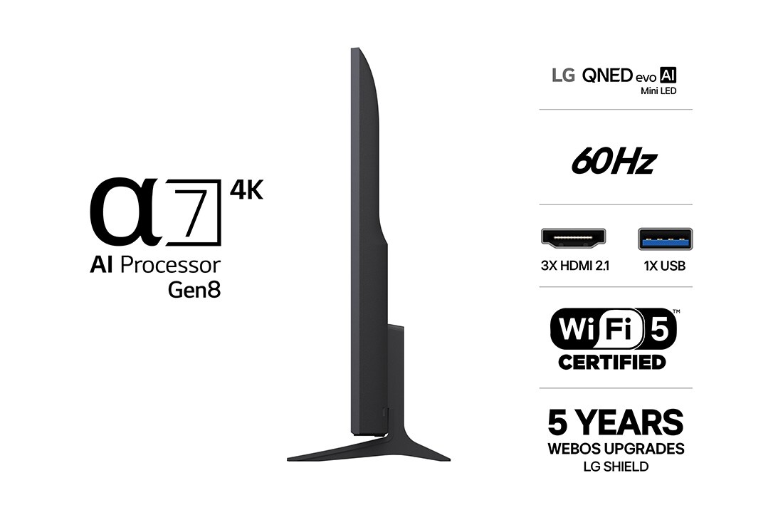 LG 55'' QNED evo MiniLED QNED8E 4K AI TV - 2026, side view , 55QNED8EB3B, thumbnail 3