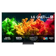 LG 85'' QNED evo MiniLED QNED8E 4K AI TV - 2026, Visning forfra av LG QNED evo AI QNED80 Mini LED, lansert i 2026, fyller skjermen med levende, flytende strømmer av flerfarget, malingslignende bevegelse, der rikt lagdelte farger sprer seg jevnt over, 75QNED8EB3A, thumbnail 1