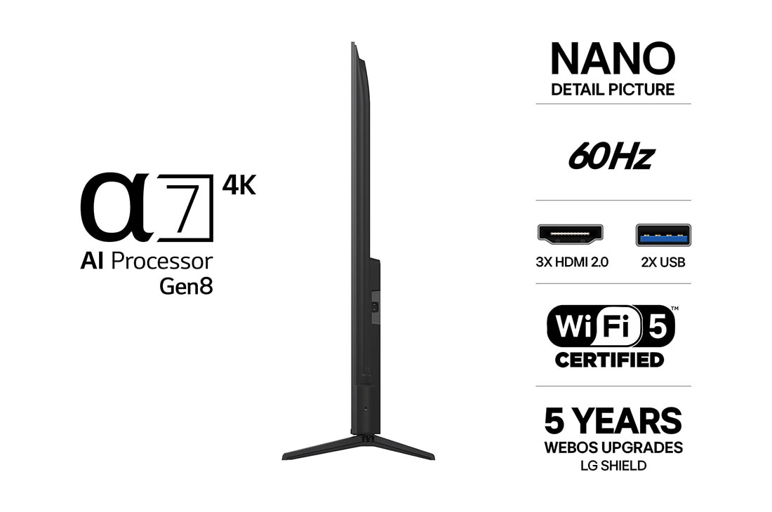 LG 85'' Nano UHD NU80 4K AI TV - 2026, LG NANO 4K UHD AI NU80 ultrastor TV-skjermen er veggmontert i et rom og viser en fotballspillers jubel midt på stadion under sterke arenalys, med vekt på levende farger, klarhet og en oppslukende skal, 85NU800B6LA, thumbnail 3