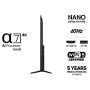 LG 85'' Nano UHD NU80 4K AI TV - 2026, LG NANO 4K UHD AI NU80 ultrastor TV-skjermen er veggmontert i et rom og viser en fotballspillers jubel midt på stadion under sterke arenalys, med vekt på levende farger, klarhet og en oppslukende skal, 85NU800B6LA, thumbnail 3