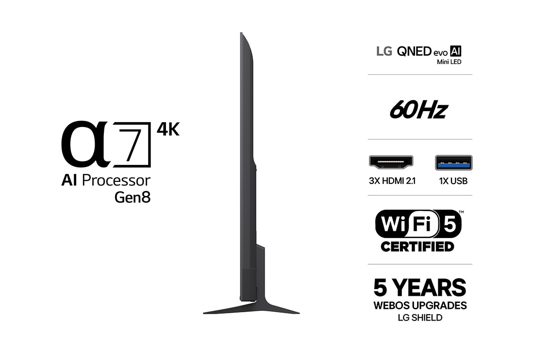 LG 85'' QNED evo MiniLED QNED8E 4K AI TV - 2026, side view , 85QNED8EB3A, thumbnail 3