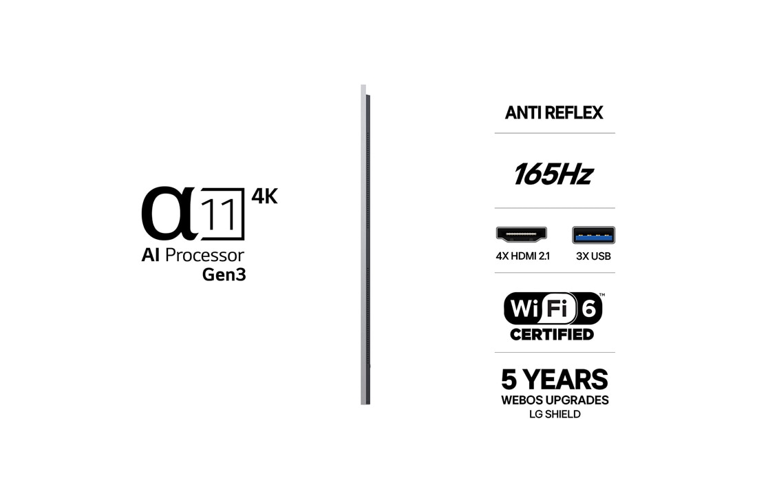 LG 65'' OLED evo Gallery G6 4K AI TV - 2026, LG OLED evo AI G6, drevet av Hyper Radiant Color Tech, viser X3,9 lysere bilder med alpha 11 AI Processor 4K Gen3 Dual AI Engine, Reflection Free Premium og Perfect Black og Perfect Color-merker i en , OLED65G64LW, thumbnail 3