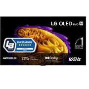 LG 65'' OLED evo Gallery G6 4K AI TV - 2026, Fronten på LG OLED evo AI G6, som ble lansert i 2026, har en slank svart ramme med et levende, skulpturelt bilde av fargerike former i flere lag som fyller skjermen, samt merket «Verdens nr. 1 OLED TV, OLED65G64LW, thumbnail 1
