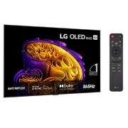 LG 65'' OLED evo Gallery G6 4K AI TV - 2026, LG OLED evo AI G6, vist forfra og fra siden, har en 65-tommers skjerm med en bredde på 1441 mm, en høyde på 826 mm, en høyde på 910 mm med stativ, en dybde på 24,3 mm og et stativ som måler 485 x 263 , OLED65G64LW, thumbnail 2