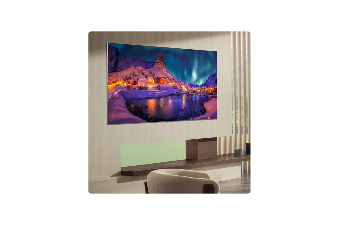 LG 77'' OLED evo Gallery G6 4K AI TV - 2026, LG OLED evo AI G6 for uovertruffen spillopplevelse i 4K 165Hz viser et høyhastighets racingspill med en gul bil med åpne hjul i bevegelse, fet «WIN»-tekst på skjermen og NVIDIA G-SYNC- og AMD FreeSync, OLED77G64LW, thumbnail 11