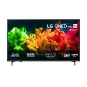 LG 65'' QNED evo MiniLED QNED80 4K AI TV - 2026, Visning forfra av LG QNED evo AI QNED80 Mini LED, lansert i 2026, fyller skjermen med levende, flytende strømmer av flerfarget, malingslignende bevegelse, der rikt lagdelte farger sprer seg jevnt over, 65QNED80B6B, thumbnail 1