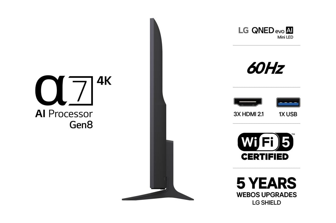 LG 65'' QNED evo MiniLED QNED81 4K AI TV - 2026, side view , 65QNED81B6A, thumbnail 3