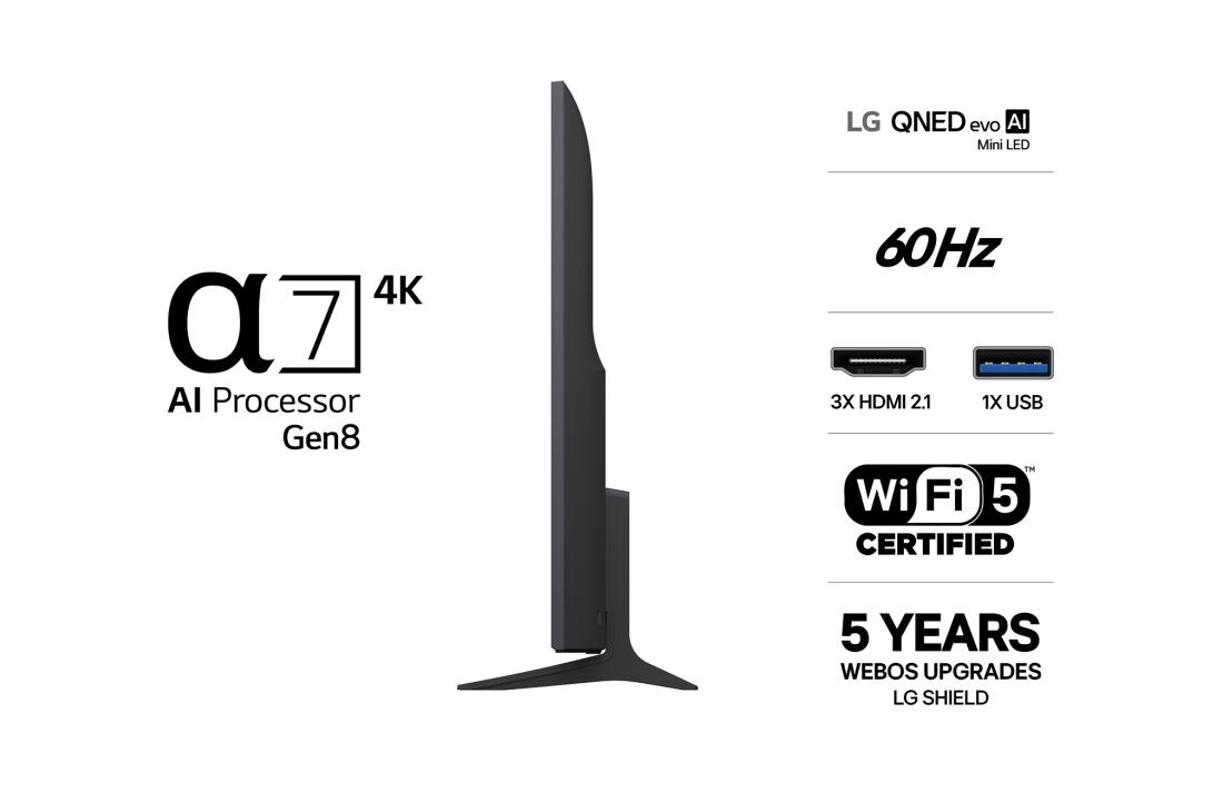 LG 55'' QNED evo MiniLED QNED81 4K AI TV - 2026, side view , 55QNED81B6A, thumbnail 3