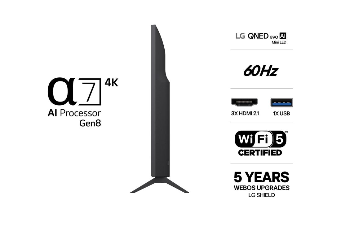 LG 43'' QNED evo MiniLED QNED81 4K AI TV - 2026, side view , 43QNED81B6C, thumbnail 3
