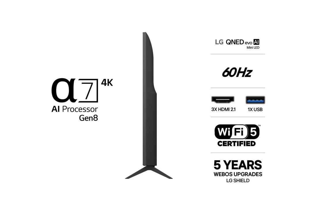 LG 50'' QNED evo MiniLED QNED80 4K AI TV - 2026, side view , 50QNED80B6B, thumbnail 3
