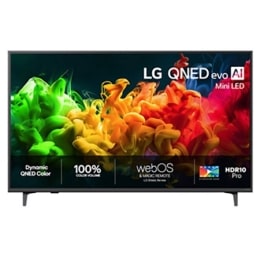 Visning forfra av LG QNED evo AI QNED80 Mini LED, lansert i 2026, fyller skjermen med levende, flytende strømmer av flerfarget, malingslignende bevegelse, der rikt lagdelte farger sprer seg jevnt over2
