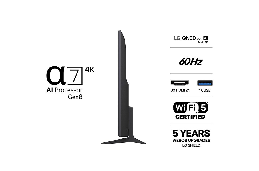 LG 55'' QNED evo MiniLED QNED80 4K AI TV - 2026, side view , 55QNED80B6B, thumbnail 3