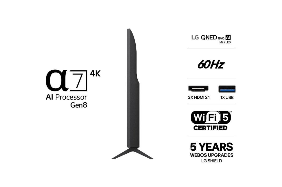 LG 55'' QNED evo MiniLED QNED80 4K AI TV - 2026, side view , 55QNED80B6B, thumbnail 3