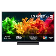 LG 55'' QNED evo MiniLED QNED80 4K AI TV - 2026, Visning forfra av LG QNED evo AI QNED80 Mini LED, lansert i 2026, fyller skjermen med levende, flytende strømmer av flerfarget, malingslignende bevegelse, der rikt lagdelte farger sprer seg jevnt over, 55QNED80B6B, thumbnail 1
