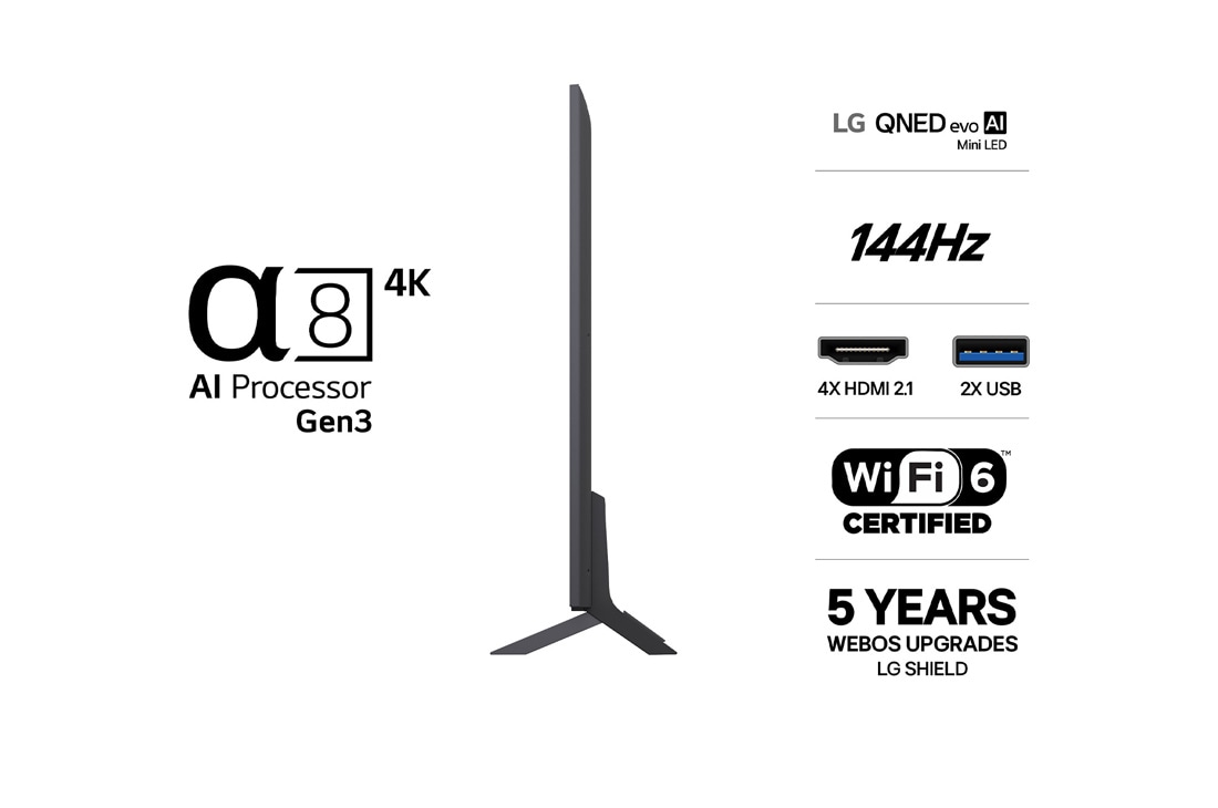LG 55'' QNED evo MiniLED QNED85 4K AI TV - 2026, LG QNED evo AI QNED85 Mini LED med Dynamic QNED Color Pro fyller skjermen med levende, flytende utbrudd av flerfarget, malinglignende bevegelse, og viser forbedret fargekraft som er sertifisert for 10, 55QNED85B6B, thumbnail 3