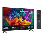 LG 55'' QNED evo MiniLED QNED85 4K AI TV - 2026, LG QNED evo AI QNED85 Mini LED vist forfra og fra siden har en 65-tommers skjerm med en bredde på 1456 mm, en høyde på 840 mm, en høyde på 904 mm med stativ, en slank profil på 29,7 mm og et stativ so, 55QNED85B6B, thumbnail 2