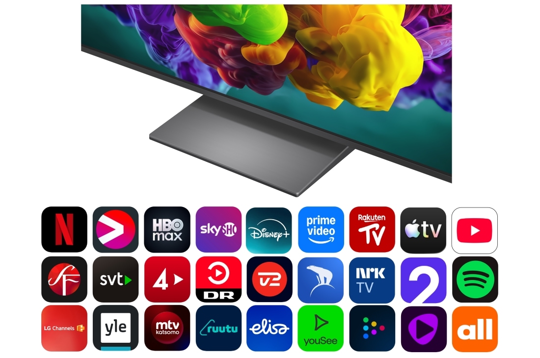 LG 55'' QNED evo MiniLED QNED93 4K AI TV - 2026, LG QNED evo AI QNED90 Mini LED med AI Picture Pro og Dynamic Tone Mapping Pro viser en lavvinklet utendørs livsstilsscene med to personer blant levende blomster, mens AI gjenkjenner og oppskalerer hve, 55QNED93B6A, thumbnail 5