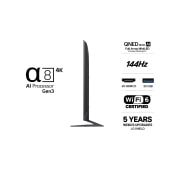 LG 55'' QNED evo MiniLED QNED93 4K AI TV - 2026, LG QNED evo AI QNED90 Mini LED fremhever Mini LED med Precision Dimming Pro gjennom et delt bilde av en aurora-opplyst isbre og fjell, og sammenligner det med konvensjonell LED for å vise dypere svart, 55QNED93B6A, thumbnail 3