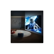 LG 55'' QNED evo MiniLED QNED93 4K AI TV - 2026, LG QNED evo AI QNED90 Mini LED med slank design er veggmontert i et lyst, åpent oppholdsrom, med en elegant profil som smelter sømløst inn i interiøret samtidig som den viser et dristig, fargerikt abs, 55QNED93B6A, thumbnail 11