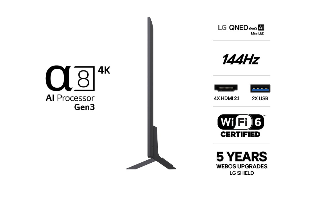 LG 65'' QNED evo MiniLED QNED85 4K AI TV - 2026, LG QNED evo AI QNED85 Mini LED med Dynamic QNED Color Pro fyller skjermen med levende, flytende utbrudd av flerfarget, malinglignende bevegelse, og viser forbedret fargekraft som er sertifisert for 10, 65QNED85B6B, thumbnail 3