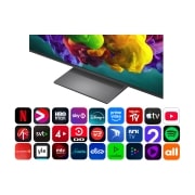 LG 65'' QNED evo MiniLED QNED93 4K AI TV - 2026, LG QNED evo AI QNED90 Mini LED med AI Picture Pro og Dynamic Tone Mapping Pro viser en lavvinklet utendørs livsstilsscene med to personer blant levende blomster, mens AI gjenkjenner og oppskalerer hve, 65QNED93B6A, thumbnail 5