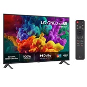 LG 75'' QNED evo MiniLED QNED85 4K AI TV - 2026, LG QNED evo AI qned85 Mini LED vist forfra og fra siden har en 86-tommers skjerm med en bredde på 1928 mm, en høyde på 1108 mm, en høyde på 1175 mm med stativ, en slank profil på 30,9 mm og et stativ , 75QNED85B6B, thumbnail 2