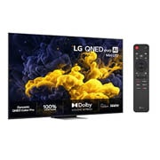 LG 75'' QNED evo MiniLED QNED86 4K AI TV - 2026, LG QNED evo AI QNED86 Mini LED vist forfra og fra siden har en 86-tommers skjerm med en bredde på 1928 mm, en høyde på 1108 mm, en høyde på 1175 mm med stativ, en slank profil på 30,9 mm og et stativ , 75QNED86B6B, thumbnail 2