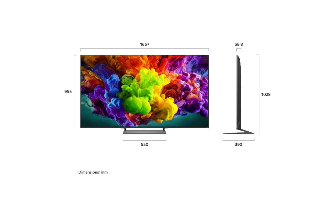 LG  LG 75'' QNED evo MiniLED QNED93 4K AI TV - 2026, LG QNED evo AI QNED90 Mini LED fremhever Mini LED med Precision Dimming Pro gjennom et delt bilde av en aurora-opplyst isbre og fjell, og sammenligner det med konvensjonell LED for å vise dypere svart, 75QNED93B6A, thumbnail 4