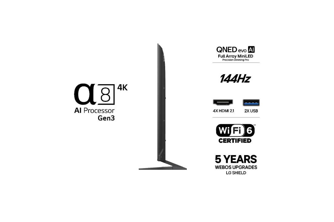 LG  LG 85'' QNED evo MiniLED QNED93 4K AI TV - 2026, LG QNED evo AI QNED90 Mini LED med Dynamic QNED Color fyller skjermen med levende, flytende utbrudd av flerfarget, malinglignende bevegelse, og gir livlige farger og 100 % fargevolum for dynamiske bil, 85QNED93B6A, thumbnail 3