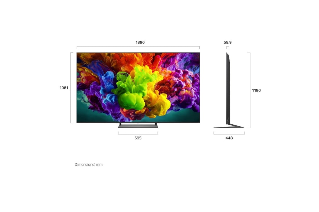 LG  LG 85'' QNED evo MiniLED QNED93 4K AI TV - 2026, LG QNED evo AI QNED90 Mini LED fremhever Mini LED med Precision Dimming Pro gjennom et delt bilde av en aurora-opplyst isbre og fjell, og sammenligner det med konvensjonell LED for å vise dypere svart, 85QNED93B6A, thumbnail 4